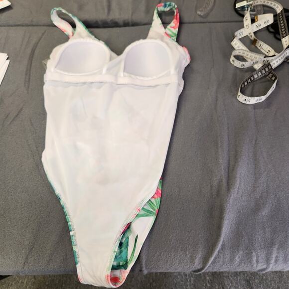 NICOLE MILLER Scoop Back Swimsuit Womens M Lagoon Floral Red Green Tropical NEW - Picture 8 of 12